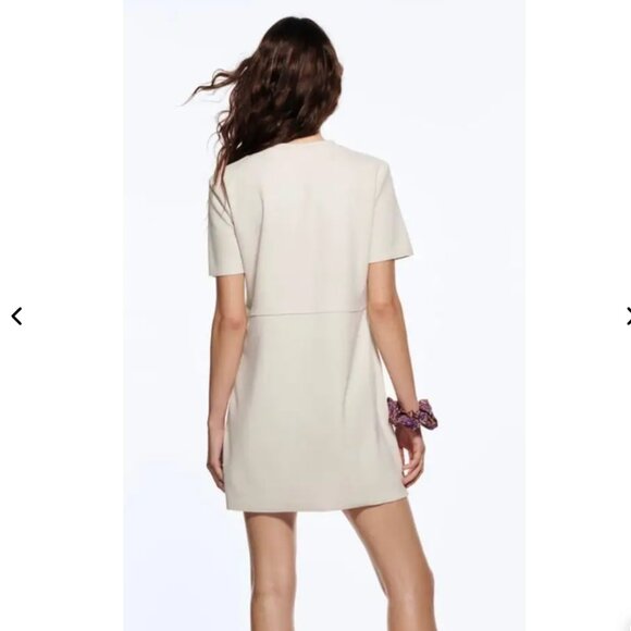 ZARA | Beige Faux Suede Mini Shirt Dress, Size L - Picture 6 of 12